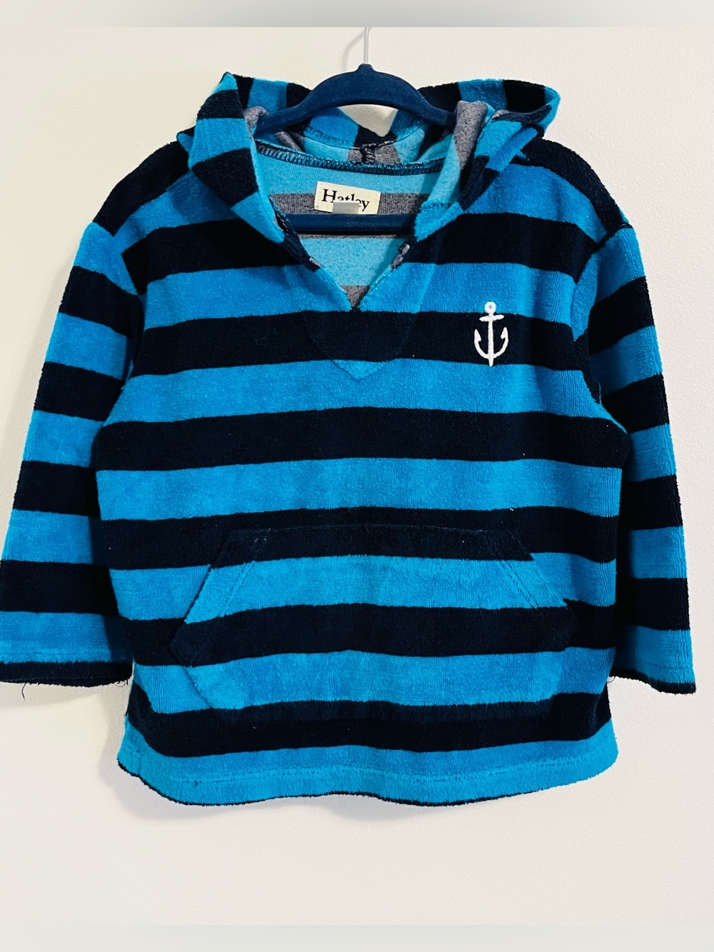 Hatley Striped Hooded Terry Cloth Pullover Sweatshirt Swim Toddler Boys 2 Blue